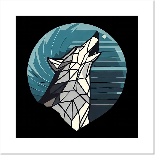 Geometric wolf howling to the moon Wall Art by Viking shop